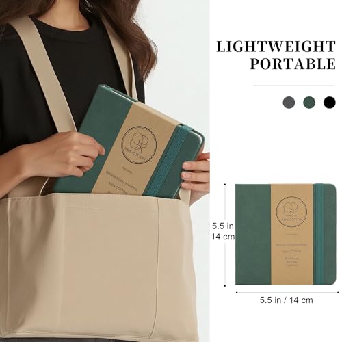 Vienrose Faux Leather Watercolor Sketchbook 5.5 x 5.5 in 24 Sheets Green - color: Green, size: 5.5" x 5.5" 1 Pack