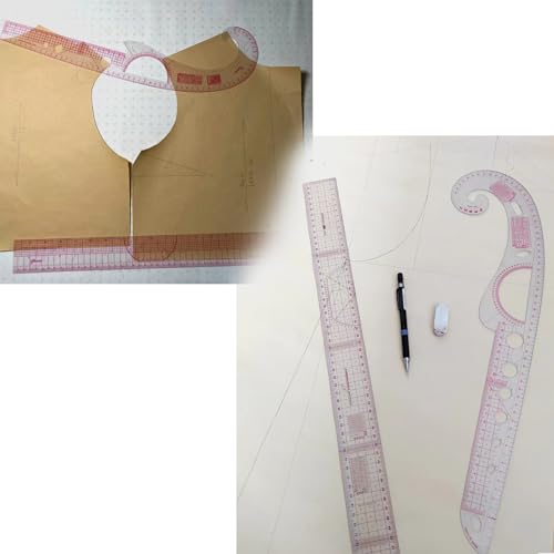 Acrylic Sewing Ruler Set，French Curve Pattern Rulers Kit for Tailors Designers Precision Pattern Making Guides Quilting and DIY Supplies (Ruler Set 1-3Pcs) - color: Pink Ruler Set 1-3Pcs