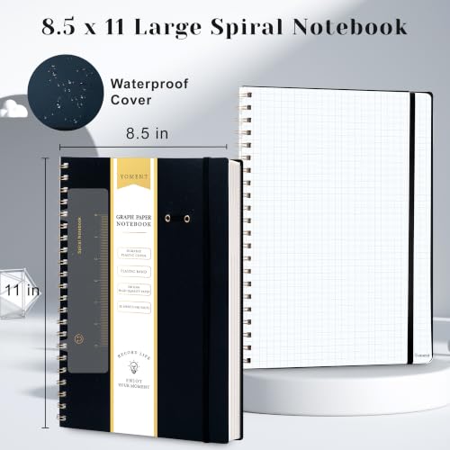 Yoment Graph Paper Notebook Spiral Notebook 8.5 x 11 Large Grid Notebooks | 100 GSM Thick Graph Paper, A4 Plastic Cover Graphing Notebook for Work School Engineering, A4 Black - color: Black, style: E - Graph - A4