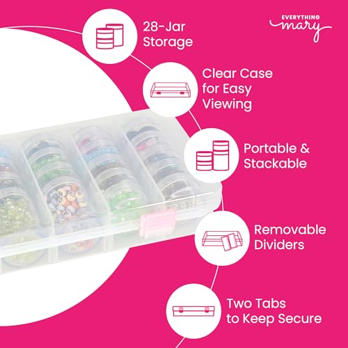 Everything Mary 28-Jar Bead Storage Organizer – Large Clear Case for Diamond Painting, Jewelry & Craft Beads – Durable Plastic Box with Screw-Top Jars for Diamond Art & Small Supplies