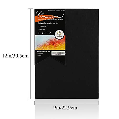 CONDA Black Canvases for Painting 9x12 inch, Pack of 14, 100% Cotton Acid-Free, 8 oz Gesso-Primed, Canvas Panels, Art Boards for Oil & Acrylic Painting - size: 9"x12"