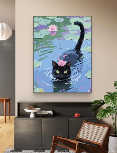 ZRIZQ Paint by Numbers Kit for Adults Beginner Animal,Black Cat,16x20 | Full set with wooden brushes,rolled canvas,rich paints.Calming activity.Beginner friendly.Just open and paint. - color: 16"X20"Rolled Canvas(Frameless)-Cat 11