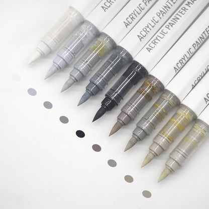 Water Based Acrylic Paint Markers Gray, 9 Colors Paint Pen Set - color: Gray Brown Series