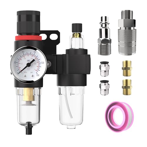 Air Pressure Regulator NPT 1/4 Inline Compressor Water Separator Pneumatic Filter with Gauge Parts Compressed AFC2000+US Brass Kit - size: AFC2000