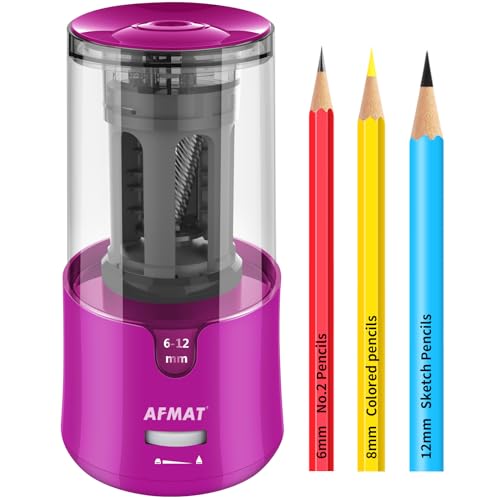 AFMAT Electric Pencil Sharpener for Colored Pencils, Auto Stop, Fast Sharpen in 3s, Large Hole Pencil Sharpener Plug in for 6-12mm No.2/Jumbo Pencils PS91 - color: Purple