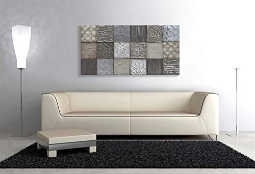 Alenoss 100% Handmade Abstract Metal Paintings Canvas Wall Art Unique Thick Texture Rough Surface Modern Oil Painting 48x24 Inches Imitation Old Handicrafts Grey Artwork - color: AL-B02