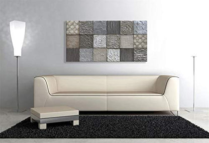 Alenoss 100% Handmade Abstract Metal Paintings Canvas Wall Art Unique Thick Texture Rough Surface Modern Oil Painting 48x24 Inches Imitation Old Handicrafts Grey Artwork - color: AL-B02