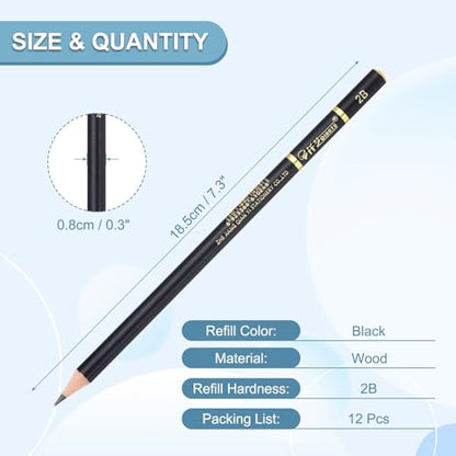 PATIKIL 12Pcs Drawing Pencils for Sketching, 2B Refill Sketch Pencils for Drawing, Graphite Art Pencil Set Professional Resistant Lead for Painting Shading Artist Office Supplies - size: 2B