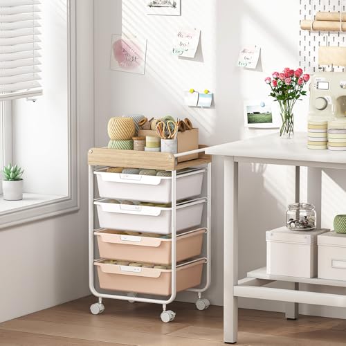 SYKIARIOL Rolling Craft Storage Cart with 4 Drawers,Kids Art Cart,Pearl - color: Pearl, size: 4-Drawer