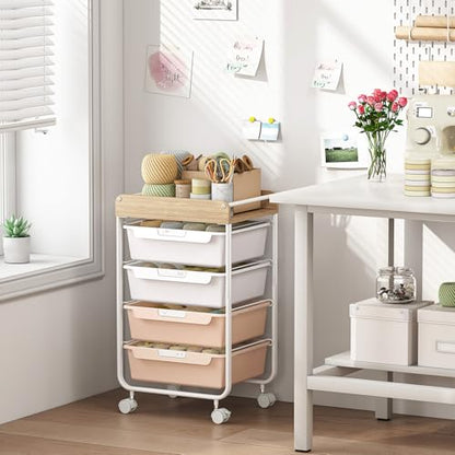 SYKIARIOL Rolling Craft Storage Cart with 4 Drawers,Kids Art Cart,Pearl - color: Pearl, size: 4-Drawer