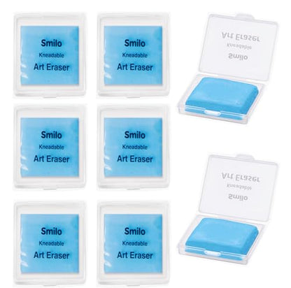 Smilo Kneaded Erasers for Artists, Blue Moldable Putty, 8-Pack | Reusable, Dust-Free and No Smudge, Art Erasers with Storage Case for Charcoal, Graphite, Pencil and Pastel Drawing - color: Blue