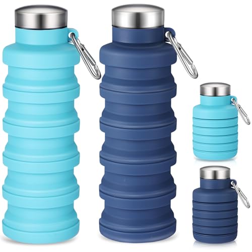 Baderke 2 Pcs Collapsible Water Bottles 17oz Silicone Travel Foldable Portable Water Bottle with Buckle Silicone Lightweight Reusable Leakproof for Camping Hiking Cycling Sport(Navy Blue,Blue) - color: Navy Blue,Blue