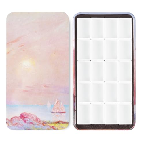 20Pcs Full Pans Watercolor Tin Palette Paint Case with Magnetic Stripe | Metal Art Paint Mixing Tray,3ml Empty Full Pans,Portable Empty Paint Box for DIY Watercolor Oils Acrylics Drawing,Pink Sunset - color: Pink Sunset