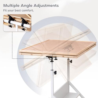 Tektalk Jigsaw Puzzle Table with Angle & Height Adjustment, Wooden Puzzle Board with Cover & 4 Colored Drawers, Tilting Puzzle Easel with Legs & 4 Roller Wheels, for Up to 1500 Pieces