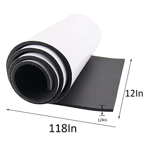 DGSL Foam Insulation Neoprene Sheets with Adhesive, 12''W x 118''L x 1/4''T | Weatherproof Soundproof Padding for Automotive, Multi-Function Soundproof Large Closed Cell Neoprene Rubber Roll - color: Black, size: 12 in x 118 in x 1/4 Inch