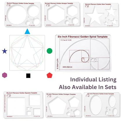 Fibonacci 6" Spiral Drawing Template, Golden Ratio Stencil - style: 6" Spiral