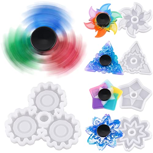NiArt Fidget Spinner Silicone Resin Mold Kit, 5 Molds, 10 Bearings Set | 5 Unique Designs For Epoxy UV Resin Casting, DIY Stress Relief Toys, Crafts & Gifts For Kids And Adults, Make 10 Spinners - size: 5 Molds (B) + 10 BLACK Bearings