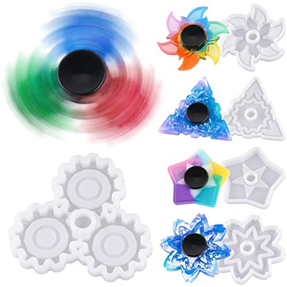 NiArt Fidget Spinner Silicone Resin Mold Kit, 5 Molds, 10 Bearings Set - size: 5 Molds (B) + 10 BLACK Bearings
