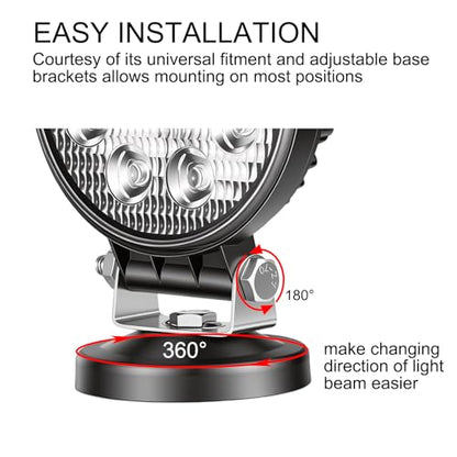 Willpower 4 inch 27W LED Work Light Bar with Magnetic Base, Cigarette Lighter Powered, Portable Off Road Light Flood Driving Fog Lights for Truck 4x4 Car Trailer Tractor Engineering Garage Camping - size: 4'' - 27W - Flood