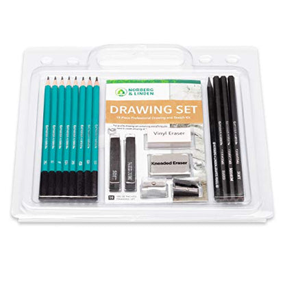 Drawing Set - Sketching and Charcoal Pencils - 100 Page Drawing Pad, Kneaded Eraser. Art Kit and Supplies for Kids, Teens and Adults, Sketch Set