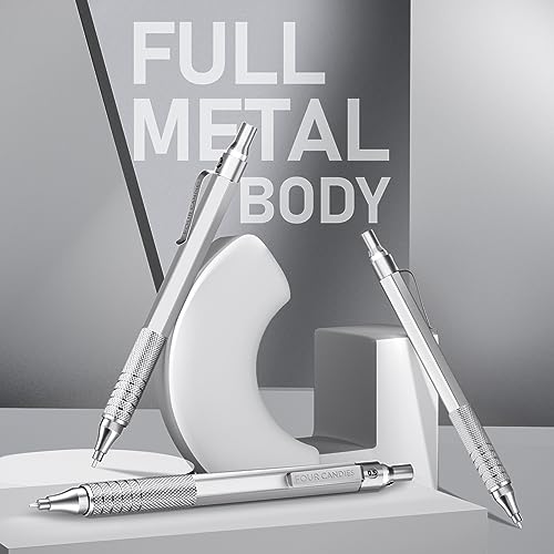 Four Candies Metal Mechanical Pencil Set with Case, 0.5mm, 3PCS, Silver | 480PCS HB Lead Refills, 3 Erasers+9 Eraser Refills, Anti Grip, for Drafting, Engineering, Technical Drawing, Art Projects - color: Silver, style: 0.5 MM