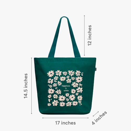 Ecoright Aesthetic Canvas Tote Bag for Women Large Zipper Tote Bags with Pocket, Womens Tote Bag for Yoga, Work, Beach - color: Perfectly Pachy