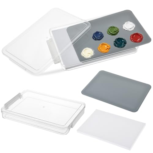 1 Pcs Neutral Grey Tempered Glass Palette for Oil Painting Paint Palette with Container & Lid & Sponge Keeps Paint Fresh for Artist DIY Color Mixing Travel Outdoor