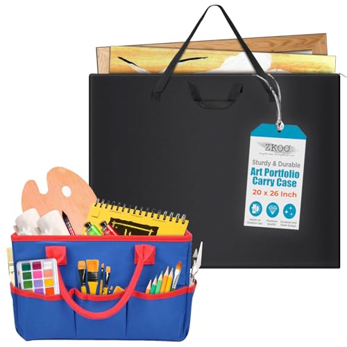 ZKOO Art Portfolio Bag (Black, 20" * 26") + Art Craft Storage Bag, Blue