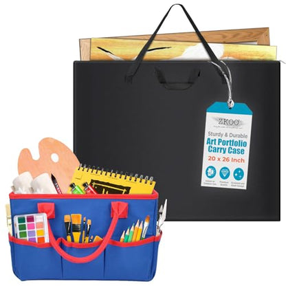 ZKOO Art Portfolio Bag (Black, 20" * 26") + Art Craft Storage Bag, Blue