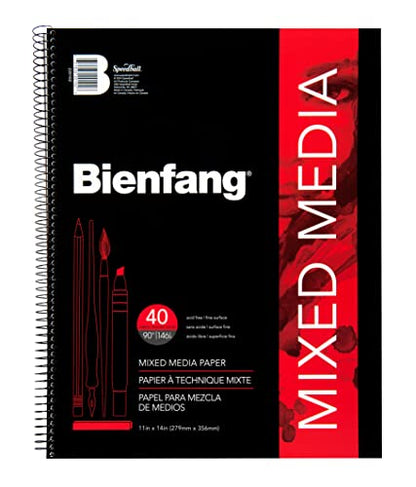 Bienfang Mixed Media Pad, 11x14 Inches, 40-Sheets Artist Paper, Spiral-Bound Sketchbook, 90lb,146gsm - size: 11" x 14"