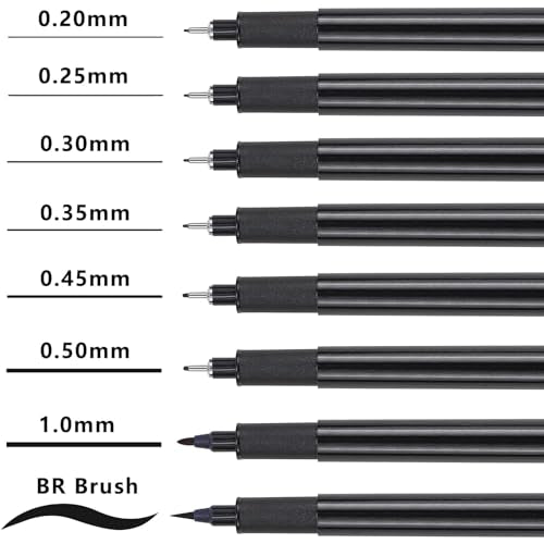 Muchcute Micro Fineliner Drawing Art Pens: 8 Black Artist Supplies Adults - color: 8 Tip Sizes