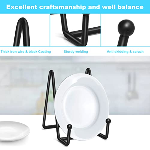 Ouskr 4 Pcs 4-1/4 Inch Plate Stands for Display, Metal Iron Picture Frame Holders Stand for Book Photo Small Easels Plaque Dish Art Tabletop Decorative Black