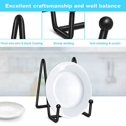 Ouskr 4 Pcs 4-1/4 Inch Plate Stands for Display, Metal Iron Picture Frame Holders Stand for Book Photo Small Easels Plaque Dish Art Tabletop Decorative Black