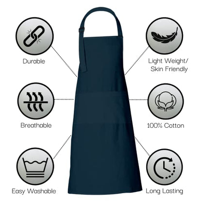 RAJRANG 100% Cotton Cooking Apron with 3 Pockets Kitchen Chef BBQ Adjustable Bib Aprons for Women Men - color: Reflecting Pond Blue