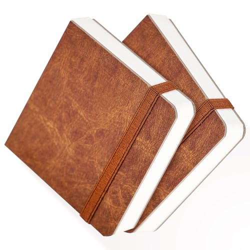 Funto Watercolor Journal 2-Pack, 3.9x3.9, 44 Pages Each,Cold-Pressed 100% Cotton, Pearlescent PU Leather Brown Hard Cover, Art Supplies for Watercolor - color: Brown, size: 3.9x3.9