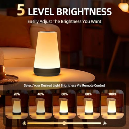 Night Light, Dimmable Touch Lamp and Remote Control, 13 RGB Colors & 5 Brightness, Rechargeable Bedside Table Lamp for Baby Kids Nursery Bedroom Bathroom Camping (Black) - color: Black