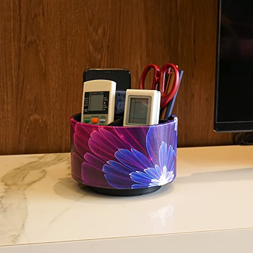 Round Leather Art Supply Organizer,Remote Control Holder,360 Degree Spinning,Multi-Functional Pencil Holder,4 Compartments Desktop Stationary Organizer(1-Blue Fractal Flower) - color: 1-Blue Fractal Flower