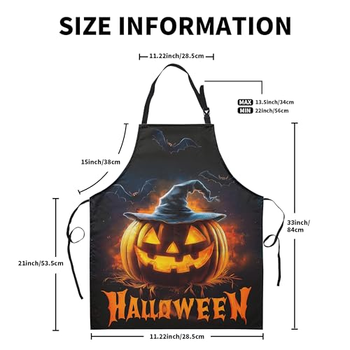 Halloween Aprons Jack-O-Lantern Apron with Pockets Adjustable Neck Strap Spooky Bat Pumpkin Holiday Kitchen Chef Apron for Cooking Barbecue Baking Sewing Crafting - color: Halloween Pumpkin-a