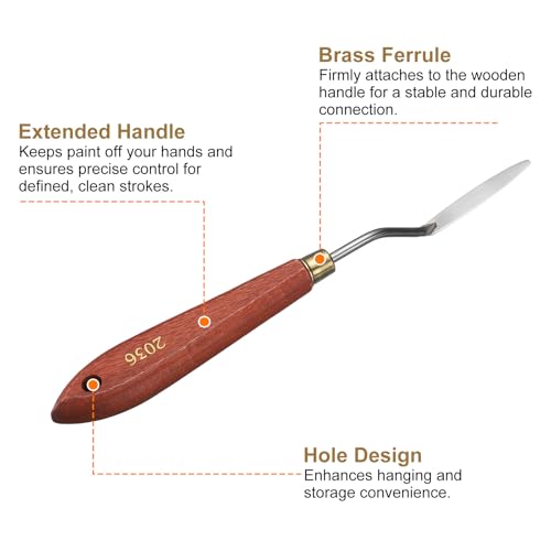 HARFINGTON Palette Knife Painting Tool 1.89" x 0.31" Stainless Steel Teardrop Blade 7.87" Length Spatula Painting Pallet Knives with Hole Beech Wood Handle for Oil Acrylic Canvas, Red/Silver - size: 7.87" x 0.31" x 1.89"