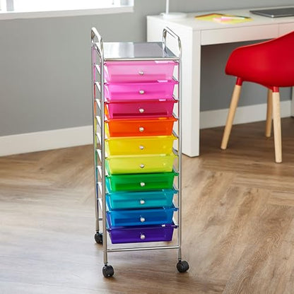 Simply Tidy 10 Drawer Rainbow Rolling Cart - Mobile Organizer with Removable Drawers, Swivel & Locking Casters, Durable Tubular Frame - 1 Set - color: Rainbow