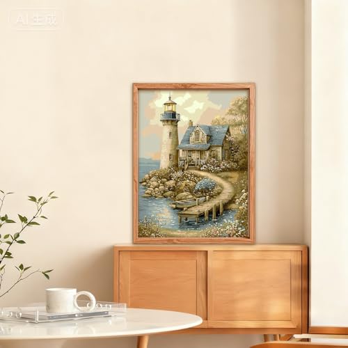 NAIMOER Lighthouse Paint by Numbers Kits for Adults Beginner, Color by Numbers on Canvas Painting Craft Kits for Adults Without Frame, Easy Paint DIY Acrylic for Home Wall Decor 12 X16 Inch - color: Lighthouse