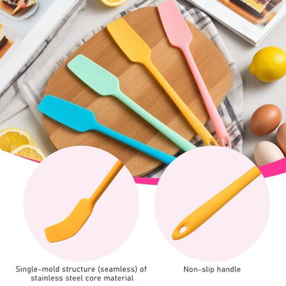 Mini Silicone Spatula, Jar Spatula for baking | Mini Long Handle Fits Narrow Jars Food-Grade Silicone Heat Resistant for Baking,Sourdough(Blue, Yellow, Green,Pastel Pink)