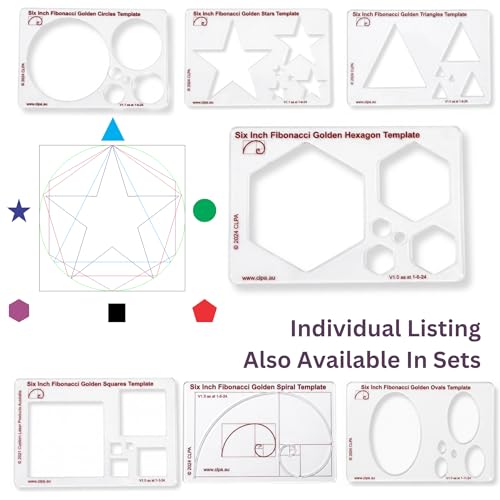 Fibonacci 6" Hexagon Drawing Template, Golden Ratio Stencil - style: 6" Hexagon