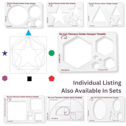 Fibonacci 6" Hexagon Drawing Template, Golden Ratio Stencil - style: 6" Hexagon