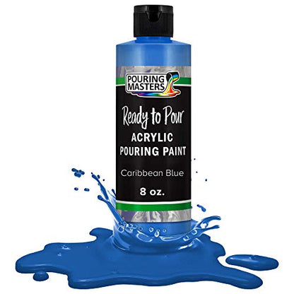 Pouring Masters Caribbean Blue Ready to Pour Acrylic Pouring Paint - Premium 8-Ounce Pre-Mixed Fluid Acrylic Paint - Fluid Art Supplies for Canvas, Wood, Paper, Tile & Rocks - color: Caribbean Blue
