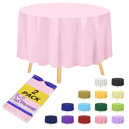 Premium Blush Pink Plastic Table Cloth Disposable (2 Pack) Round Tablecloth (84in) Party Table Cloths Disposable, Perfect Table Cloth Round Cover for Any Table Up to 6 Feet - color: Fb1 - Light Pink, size: 2 PACK | Round | 84 Inch