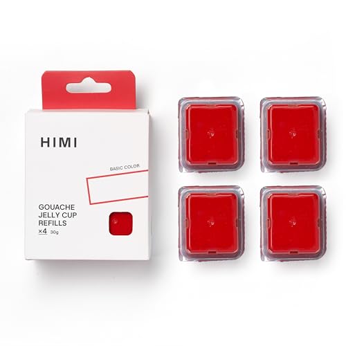 HIMI Gouache Paint Jelly Cup Refill, 4 Pack 30g, Single Color Paint for Artists & Hobby Painters, Unique Design In Jelly Cup Rich Pigment, Non Fading Art Supplies for Canvas and Paper Painting(RED) - color: RED