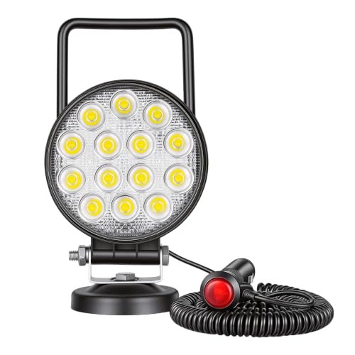 Willpower 4 inch 42W LED Work Light Bar with Magnetic Base, Cigarette Lighter Powered, Portable Off Road Light Flood Driving Fog Lights for Truck 4x4 Car Trailer Tractor Engineering Garage Camping - size: 4'' - 42W - Flood