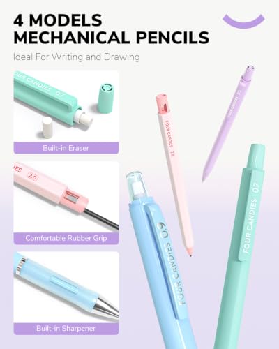 Four Candies 36PCS Mechanical Pencil Set with 624 Refills (Light Purple) - color: Light Purple