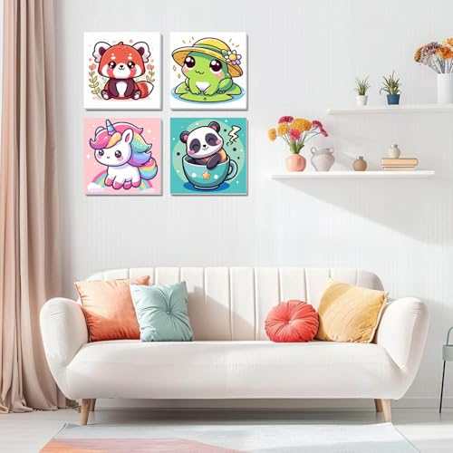HOIYLDS Framed 4 Pack Paint by Number for Kids, Cute Animals Paint by Numbers for Kids Ages 8-12, Paint by Numbers Kits Children Beginner, DIY Acrylic Oil Painting for Home Wall Decor (8x8inch) - color: LD005
